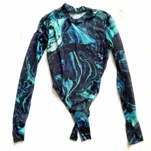 NEW! Vibrant Colorful Long Sleeve Rave Lingerie Mesh Bodysuit Size Small